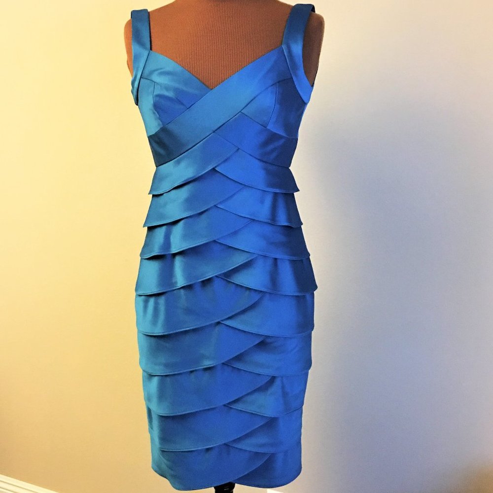 LONDON TIMES Aegean Blue Tiered BodyCon Dress 4 - Picture 2 of 10